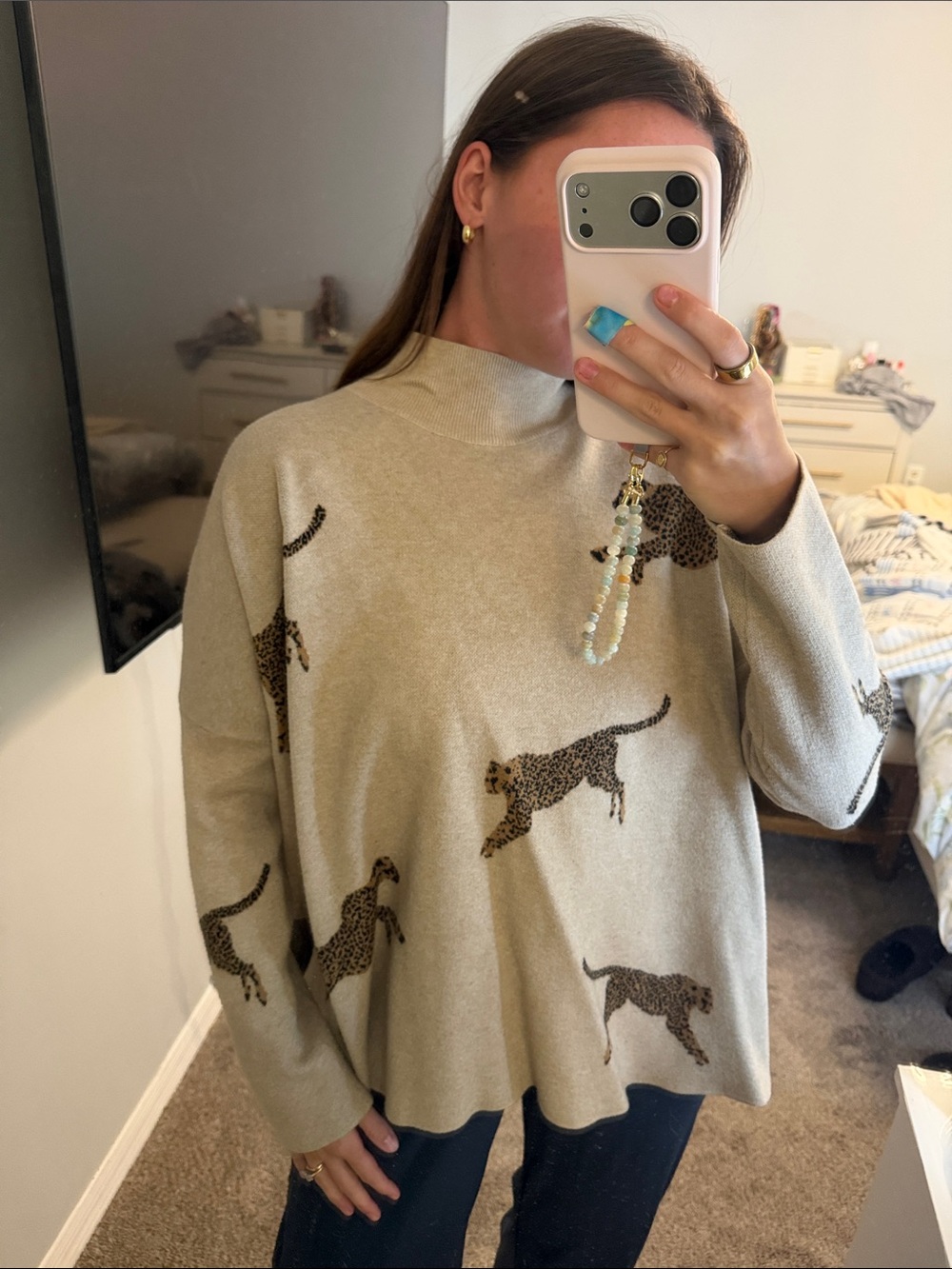 entro Cream Leopard Print Mock Neck Sweater
